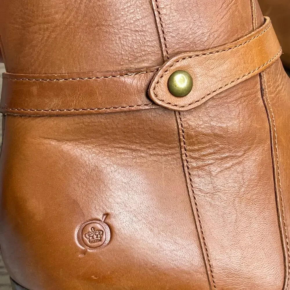 Born Ellendale knee-high Boots Size 7 Cognac Tan Leather Block Heel Chic New - Picture 6 of 15